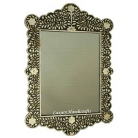 Mother Of Pearl Inlay Scalloped Mirror Black   332343447687